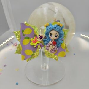 Lemon-Themed Kids Hair Bow with Doll Design